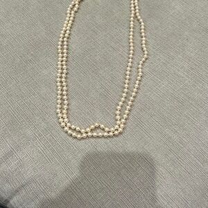 Vintage Sterling silver Filigree Clasp double strand Faux pearl Beaded Necklace